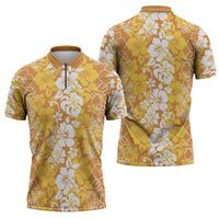 Hawaiian Lei Day Zipper Polo Shirt Gold Hibiscus Flowers Lei Art LT9 - Polynesian Pride