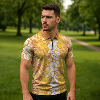 Hawaiian Lei Day Zipper Polo Shirt Gold Hibiscus Flowers Lei Art LT9 - Polynesian Pride