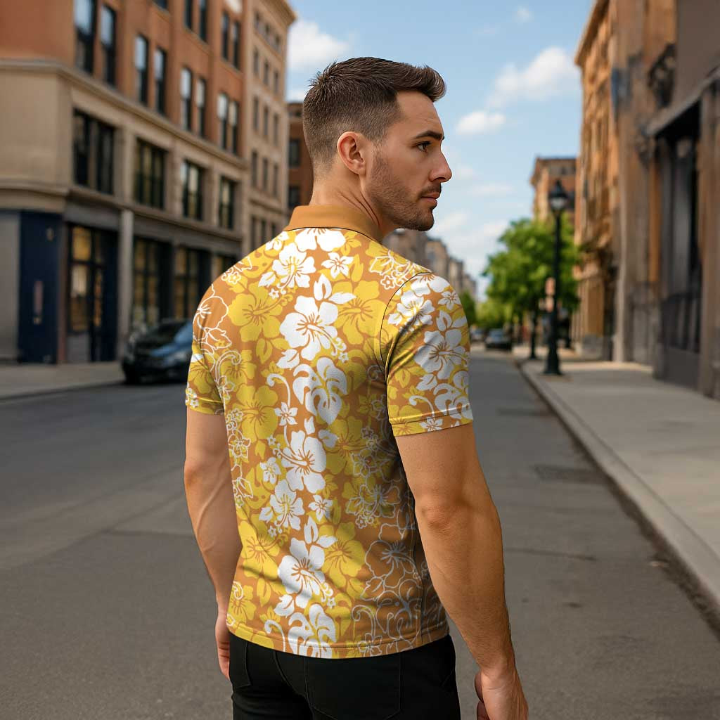 Hawaiian Lei Day Zipper Polo Shirt Gold Hibiscus Flowers Lei Art LT9 - Polynesian Pride