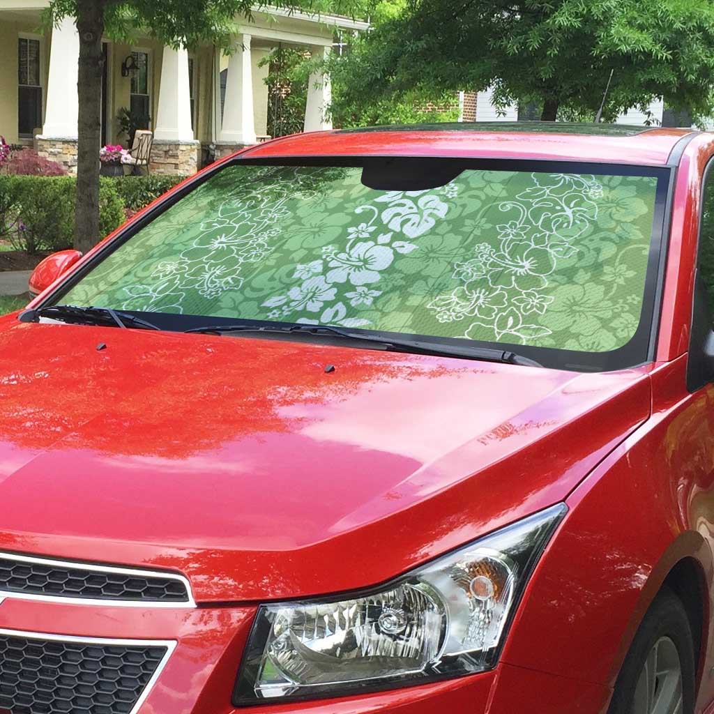 Hawaiian Lei Day Auto Sun Shade Green Hibiscus Flowers Lei Art - Polynesian Pride