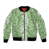 Hawaiian Lei Day Bomber Jacket Green Hibiscus Flowers Lei Art LT9 Unisex Green - Polynesian Pride