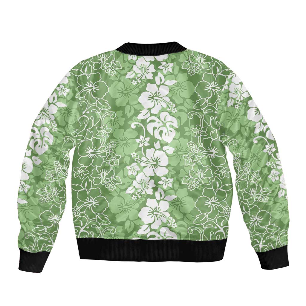 Hawaiian Lei Day Bomber Jacket Green Hibiscus Flowers Lei Art LT9 - Polynesian Pride
