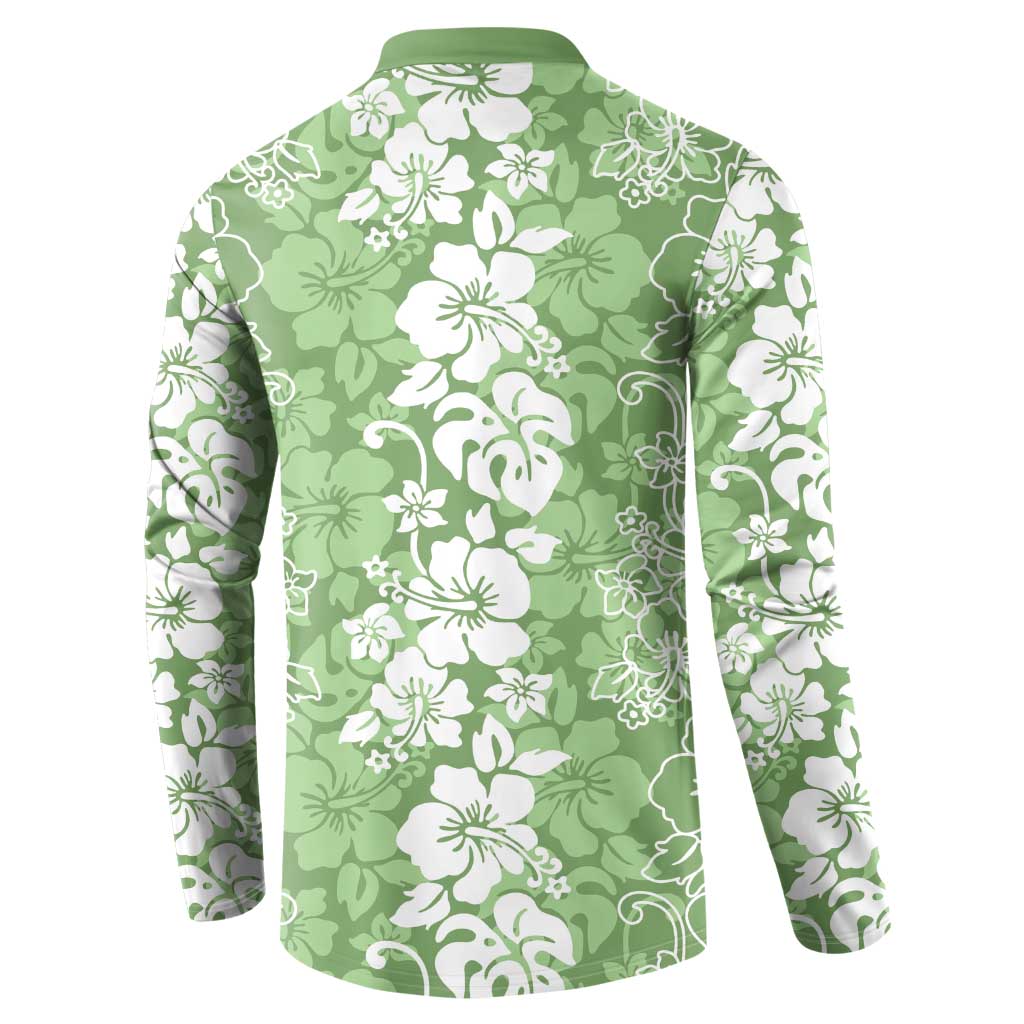 Hawaiian Lei Day Button Sweatshirt Green Hibiscus Flowers Lei Art