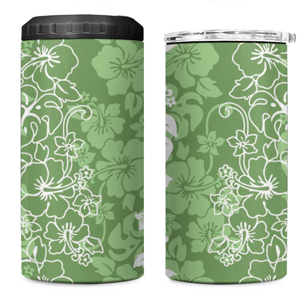 Hawaiian Lei Day 4 in 1 Can Cooler Tumbler Green Hibiscus Flowers Lei Art LT9 One Size: 16 oz Green - Polynesian Pride