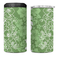 Hawaiian Lei Day 4 in 1 Can Cooler Tumbler Green Hibiscus Flowers Lei Art LT9 One Size: 16 oz Green - Polynesian Pride