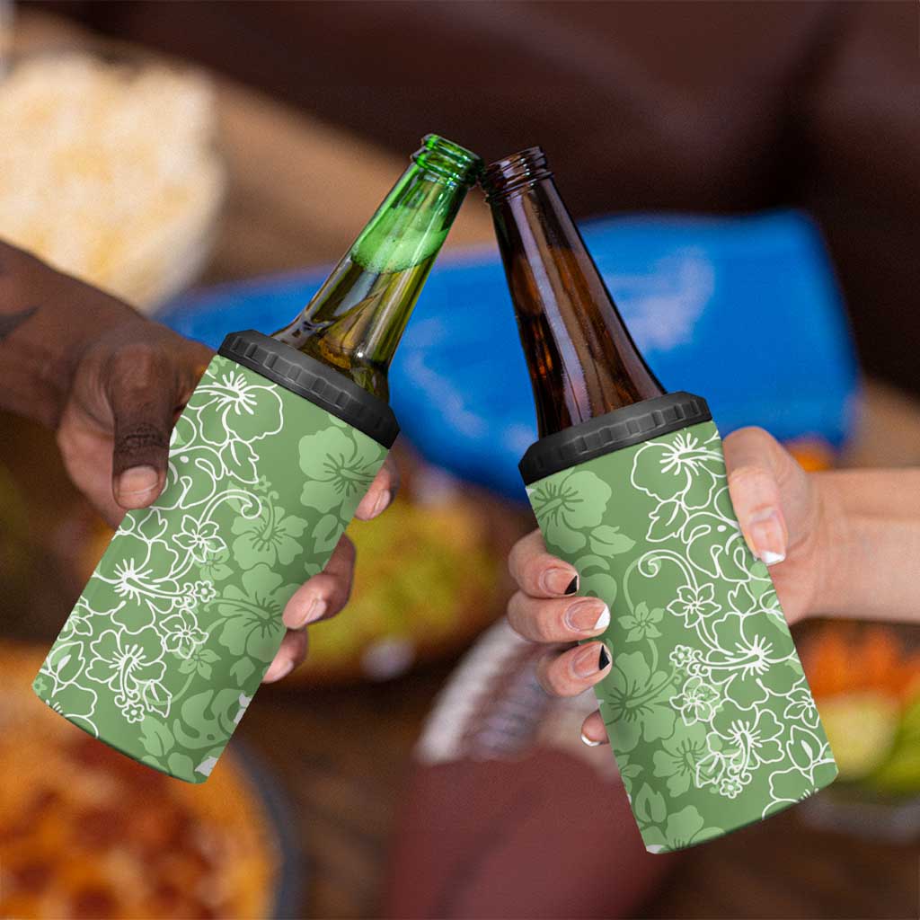 Hawaiian Lei Day 4 in 1 Can Cooler Tumbler Green Hibiscus Flowers Lei Art LT9 - Polynesian Pride