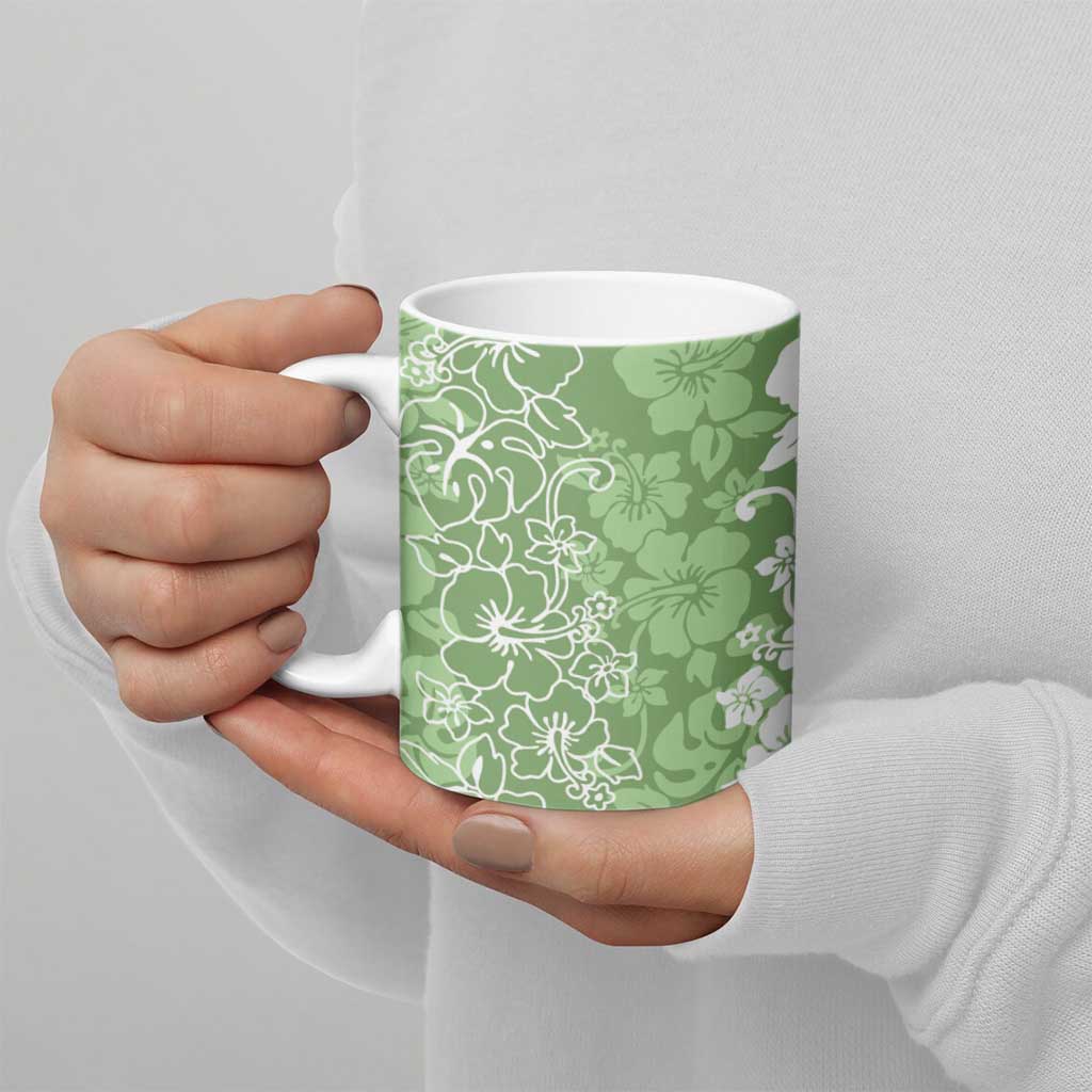 Hawaiian Lei Day Ceramic Mug Green Hibiscus Flowers Lei Art - Polynesian Pride