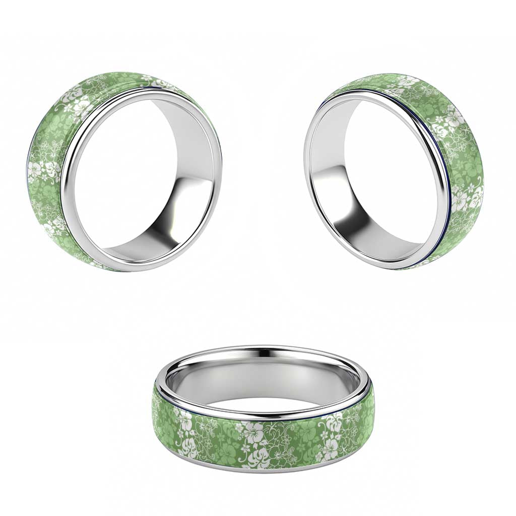 Hawaiian Lei Day Classic Ring Green Hibiscus Flowers Lei Art - Polynesian Pride