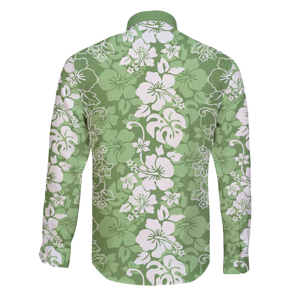 Hawaiian Lei Day Family Matching Long Sleeve Bodycon Dress and Hawaiian Shirt Green Hibiscus Flowers Lei Art LT9 - Polynesian Pride