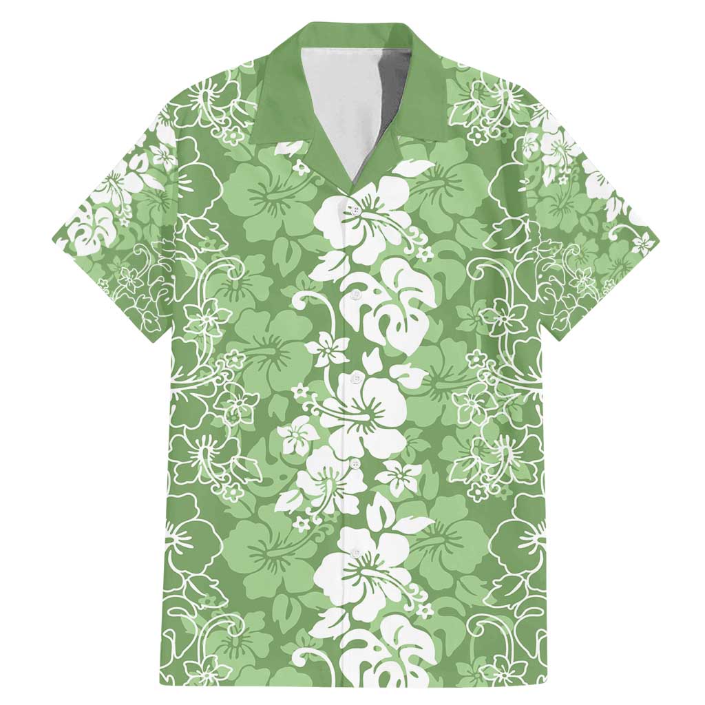 Hawaiian Lei Day Family Matching Mermaid Dress and Hawaiian Shirt Green Hibiscus Flowers Lei Art LT9 Dad's Shirt - Short Sleeve Green - Polynesian Pride
