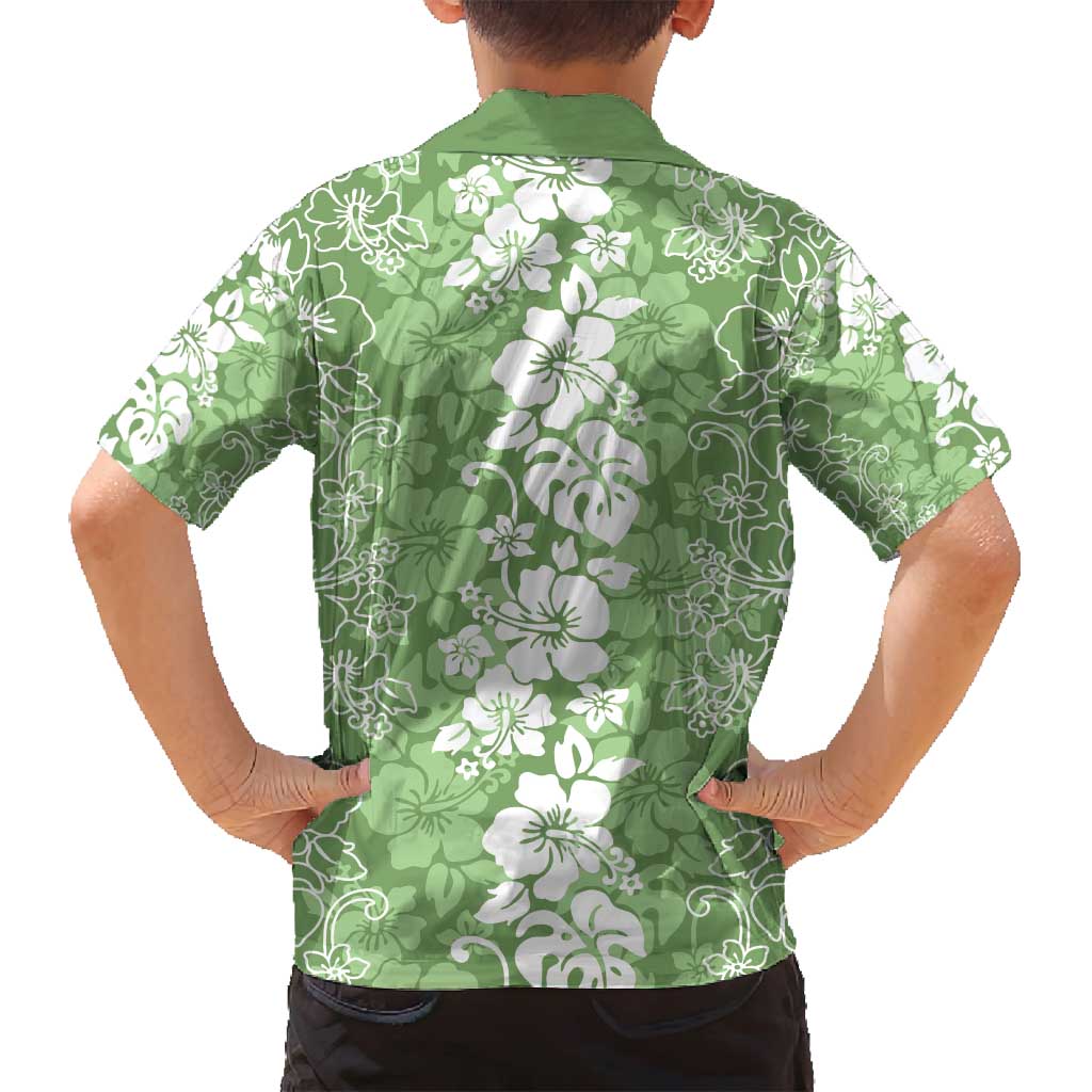 Hawaiian Lei Day Family Matching Off Shoulder Maxi Dress and Hawaiian Shirt Green Hibiscus Flowers Lei Art LT9 - Polynesian Pride