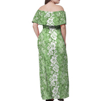 Hawaiian Lei Day Family Matching Off Shoulder Maxi Dress and Hawaiian Shirt Green Hibiscus Flowers Lei Art LT9 - Polynesian Pride