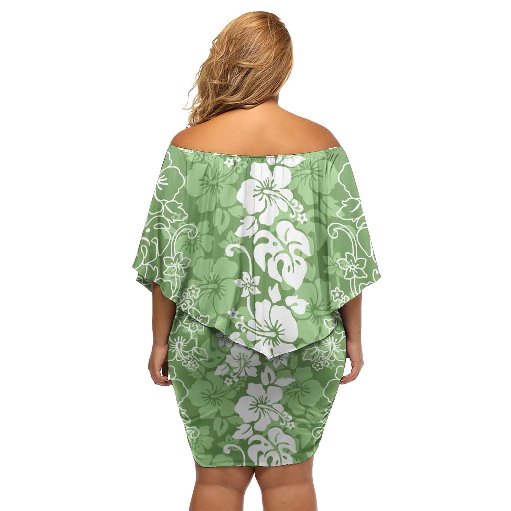 Hawaiian Lei Day Family Matching Off Shoulder Short Dress and Hawaiian Shirt Green Hibiscus Flowers Lei Art LT9 - Polynesian Pride