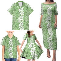 Hawaiian Lei Day Family Matching Puletasi and Hawaiian Shirt Green Hibiscus Flowers Lei Art LT9 - Polynesian Pride