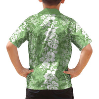 Hawaiian Lei Day Family Matching Short Sleeve Bodycon Dress and Hawaiian Shirt Green Hibiscus Flowers Lei Art LT9 - Polynesian Pride