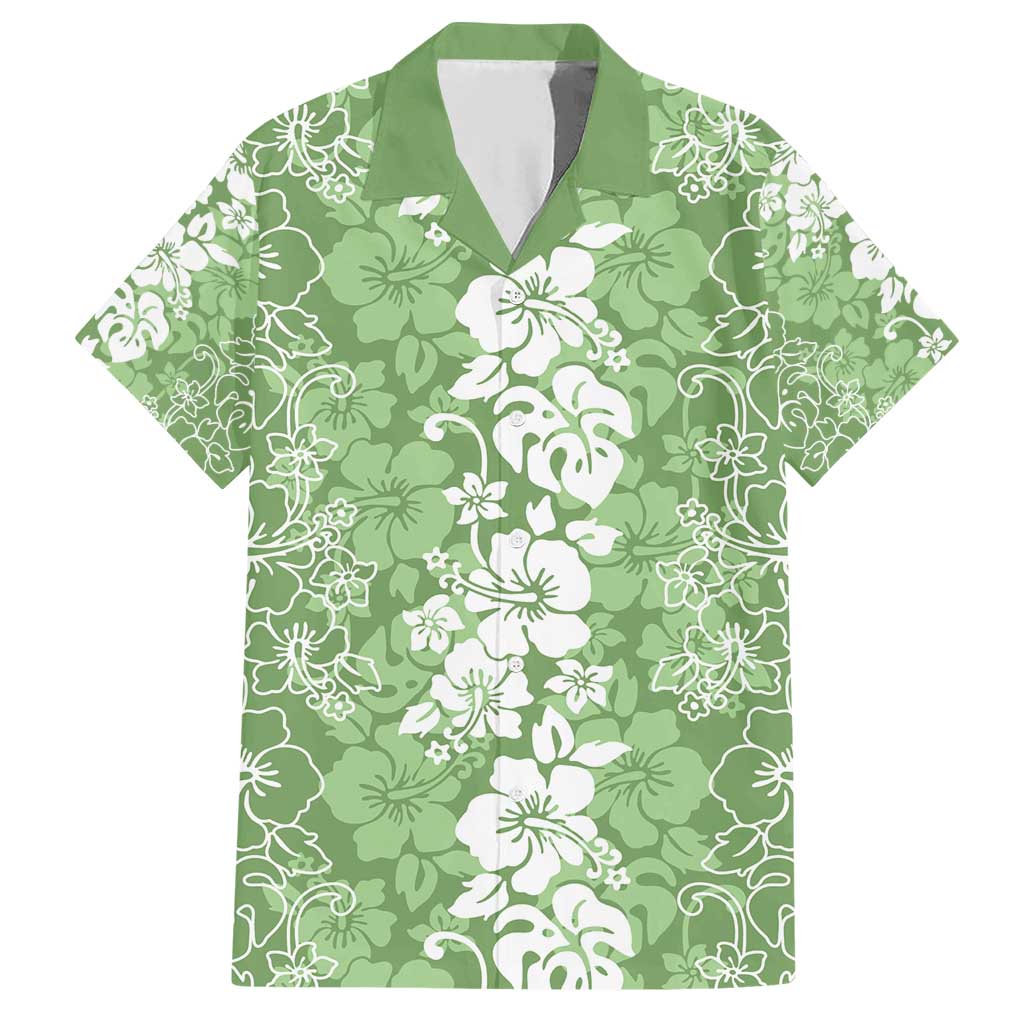 Hawaiian Lei Day Family Matching Short Sleeve Bodycon Dress and Hawaiian Shirt Green Hibiscus Flowers Lei Art LT9 Dad's Shirt - Short Sleeve Green - Polynesian Pride