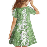 Hawaiian Lei Day Family Matching Tank Maxi Dress and Hawaiian Shirt Green Hibiscus Flowers Lei Art LT9 - Polynesian Pride