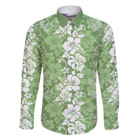 Hawaiian Lei Day Family Matching Tank Maxi Dress and Hawaiian Shirt Green Hibiscus Flowers Lei Art LT9 Dad's Shirt - Long Sleeve Green - Polynesian Pride