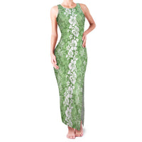 Hawaiian Lei Day Family Matching Tank Maxi Dress and Hawaiian Shirt Green Hibiscus Flowers Lei Art LT9 Mom's Dress Green - Polynesian Pride