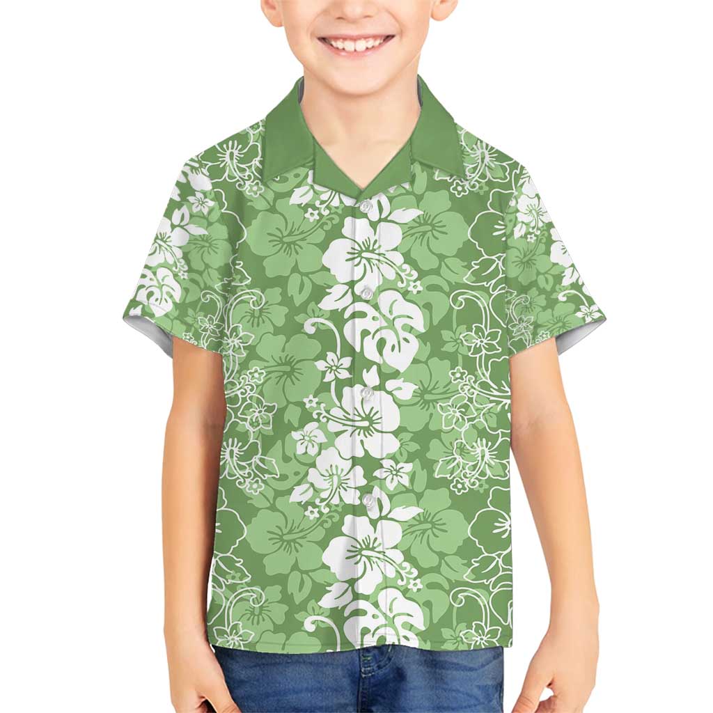Hawaiian Lei Day Family Matching Tank Maxi Dress and Hawaiian Shirt Green Hibiscus Flowers Lei Art LT9 Son's Shirt Green - Polynesian Pride