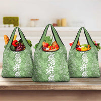 Hawaiian Lei Day Grocery Bag Green Hibiscus Flowers Lei Art