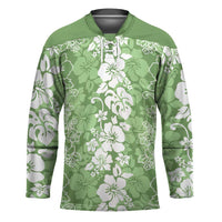 Hawaiian Lei Day Hockey Jersey Green Hibiscus Flowers Lei Art - Polynesian Pride