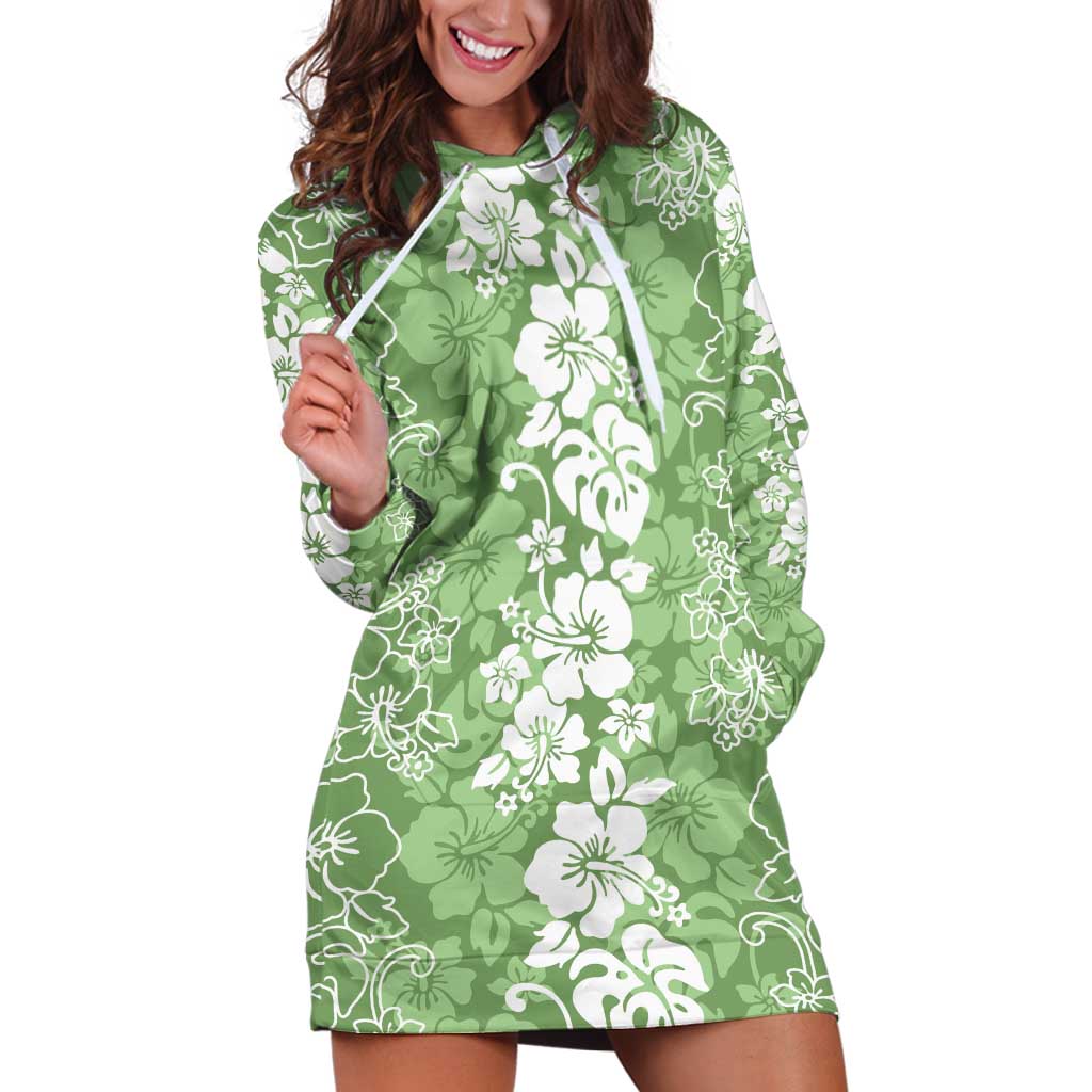 Hawaiian Lei Day Hoodie Dress Green Hibiscus Flowers Lei Art LT9 Green - Polynesian Pride