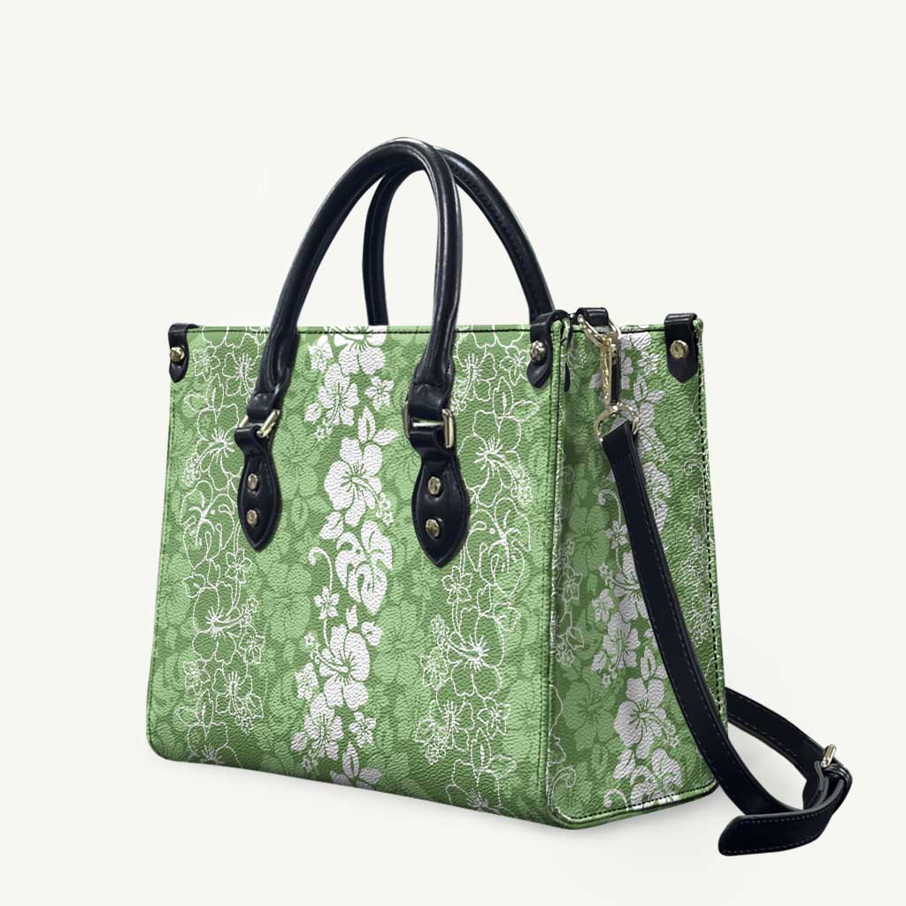 Hawaiian Lei Day Leather Bag Green Hibiscus Flowers Lei Art - Polynesian Pride
