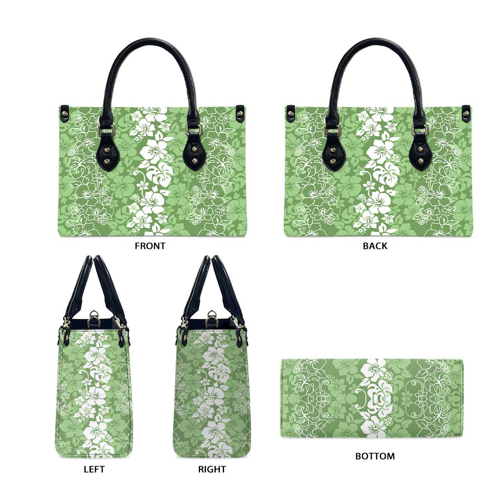 Hawaiian Lei Day Leather Bag Green Hibiscus Flowers Lei Art - Polynesian Pride