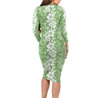 Hawaiian Lei Day Long Sleeve Bodycon Dress Green Hibiscus Flowers Lei Art LT9 - Polynesian Pride
