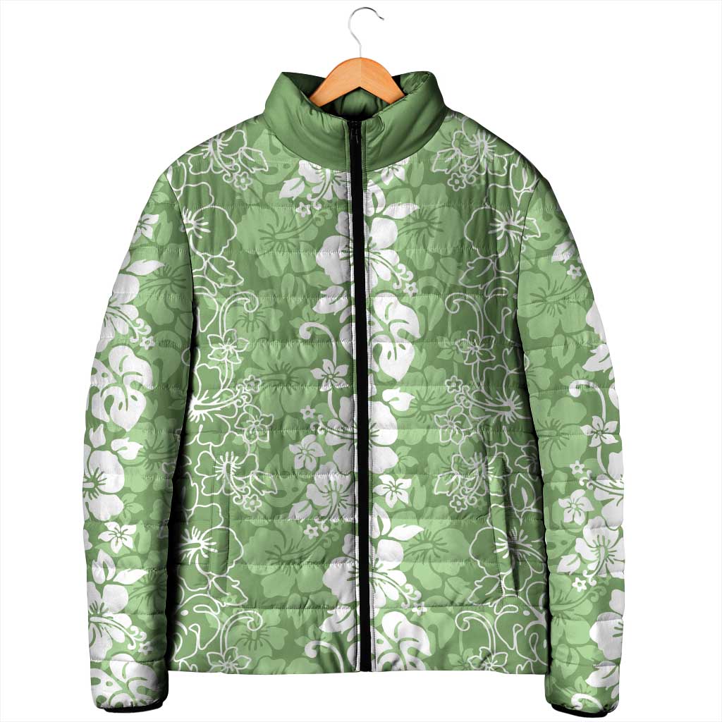 Hawaiian Lei Day Padded Jacket Green Hibiscus Flowers Lei Art - Polynesian Pride
