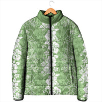 Hawaiian Lei Day Padded Jacket Green Hibiscus Flowers Lei Art - Polynesian Pride