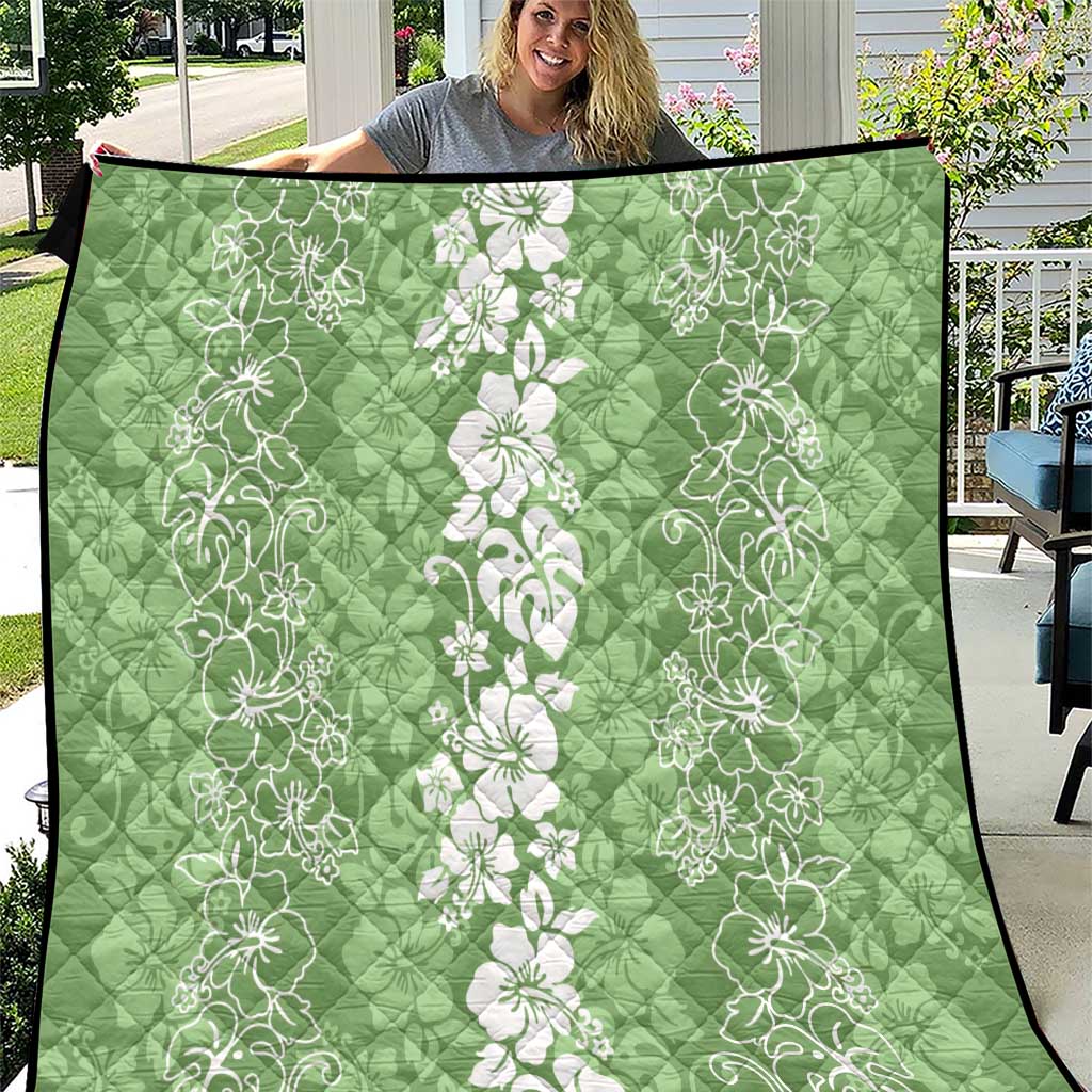 Hawaiian Lei Day Quilt Green Hibiscus Flowers Lei Art LT9 Green - Polynesian Pride