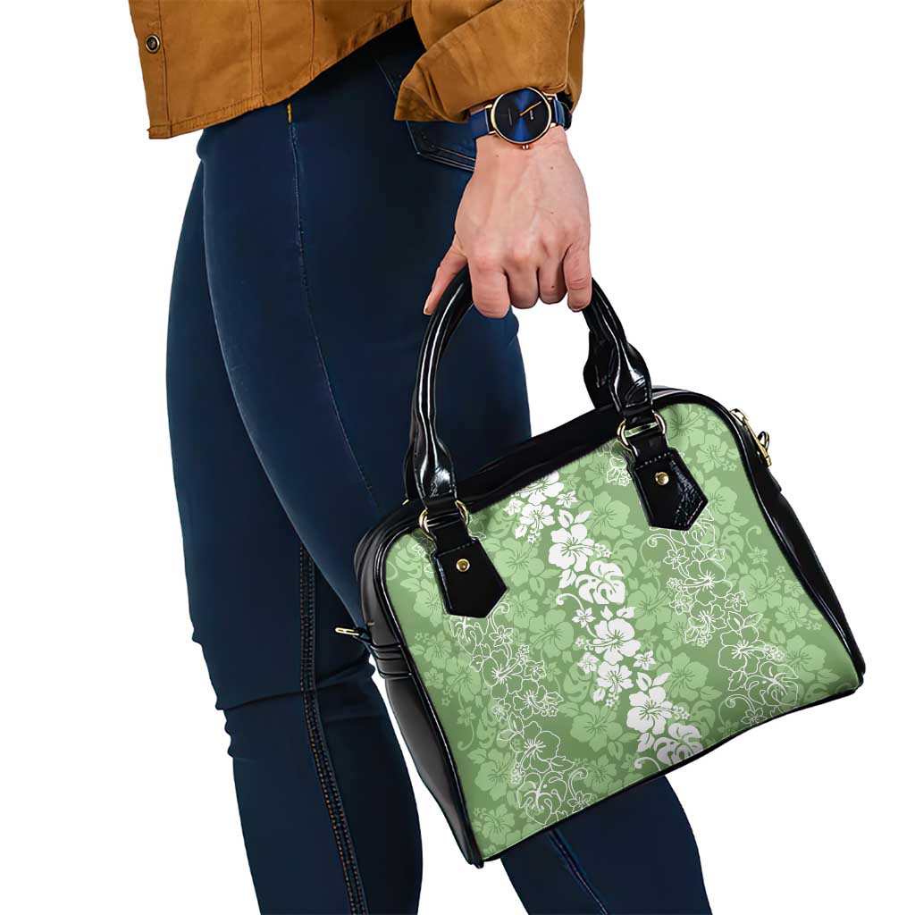 Hawaiian Lei Day Shoulder Handbag Green Hibiscus Flowers Lei Art