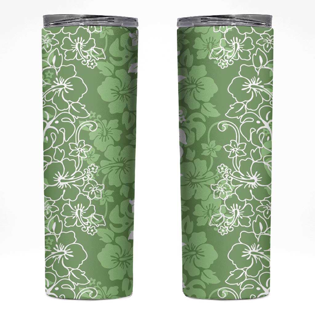 Hawaiian Lei Day Skinny Tumbler Green Hibiscus Flowers Lei Art LT9 Green - Polynesian Pride