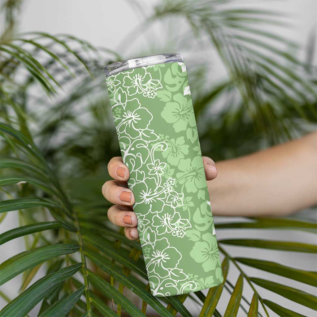 Hawaiian Lei Day Skinny Tumbler Green Hibiscus Flowers Lei Art LT9 - Polynesian Pride
