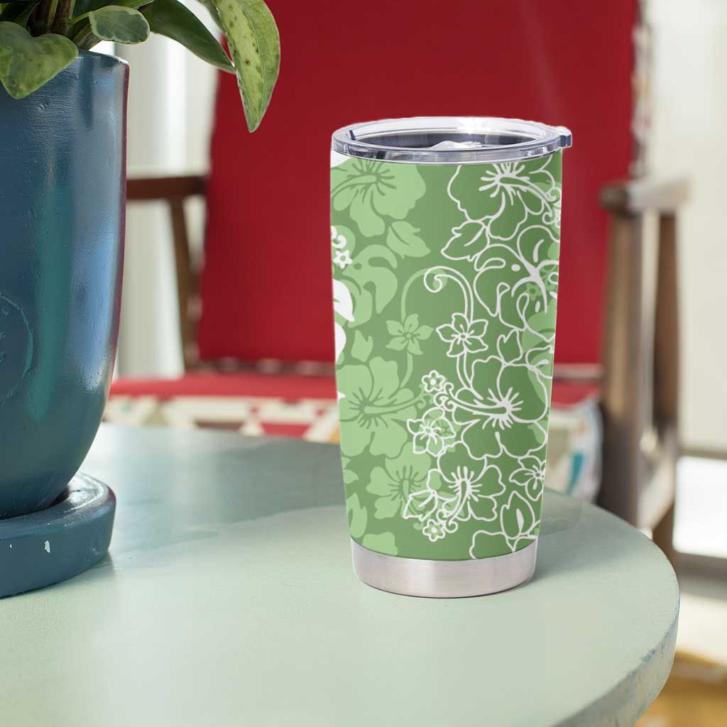 Hawaiian Lei Day Tumbler Cup Green Hibiscus Flowers Lei Art