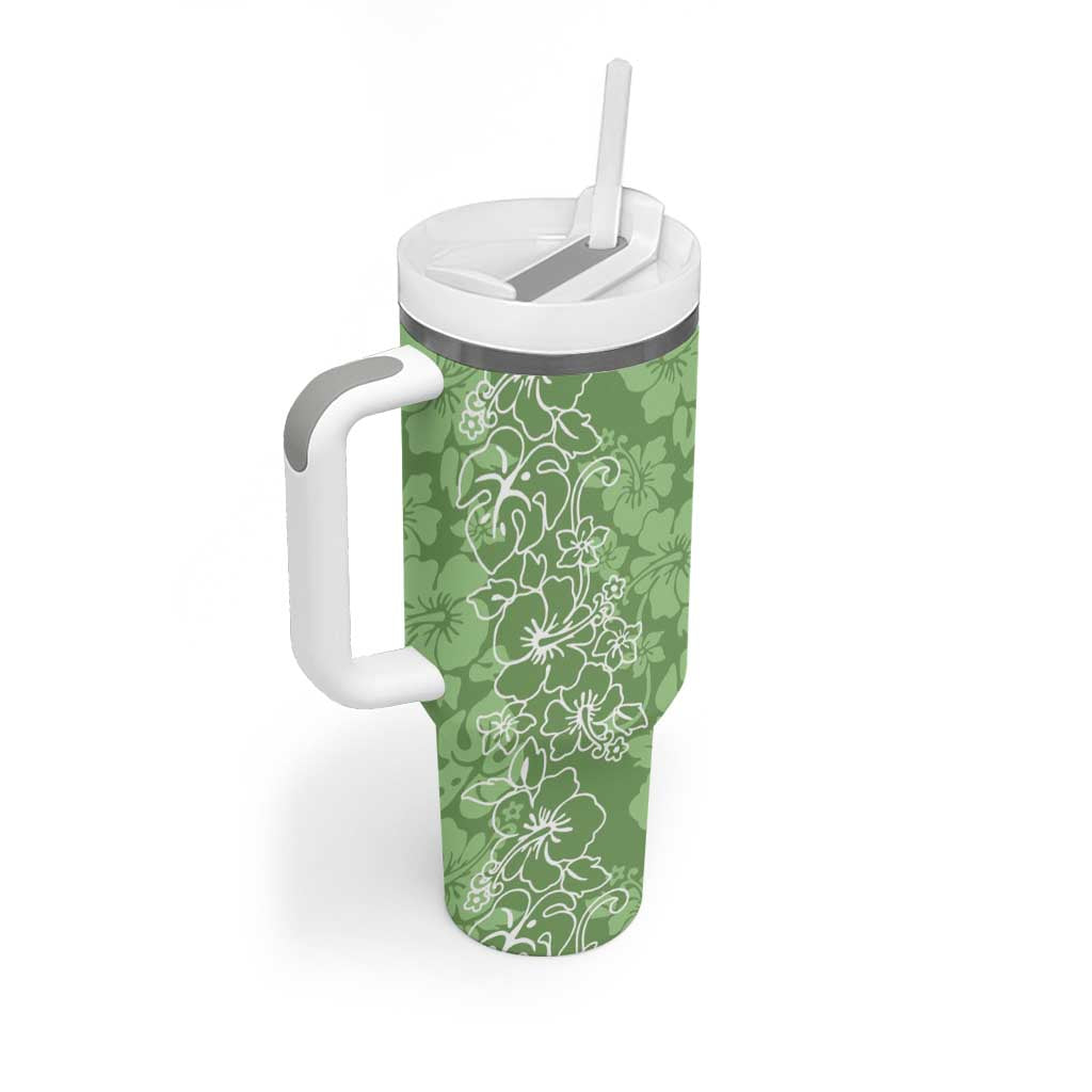 Hawaiian Lei Day Tumbler With Handle Green Hibiscus Flowers Lei Art