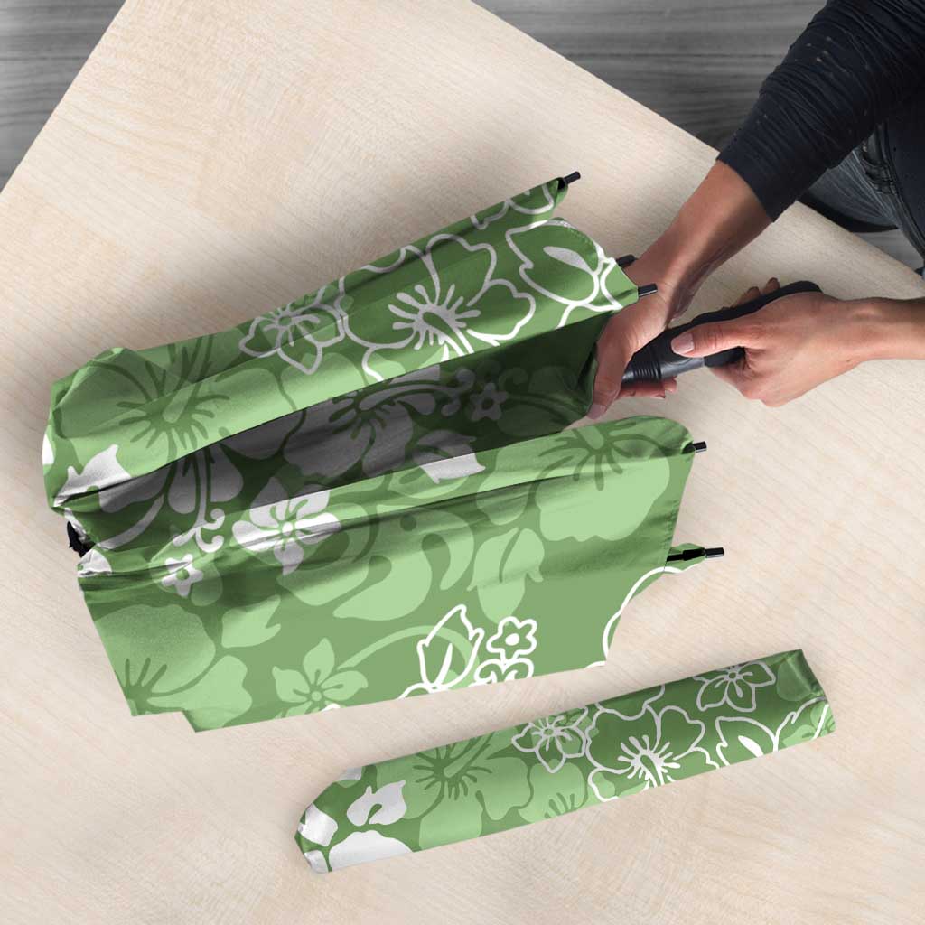 Hawaiian Lei Day Umbrella Green Hibiscus Flowers Lei Art - Polynesian Pride