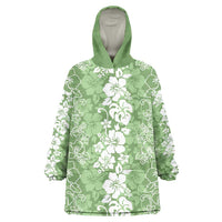 Hawaiian Lei Day Wearable Blanket Hoodie Green Hibiscus Flowers Lei Art LT9 One Size Green - Polynesian Pride