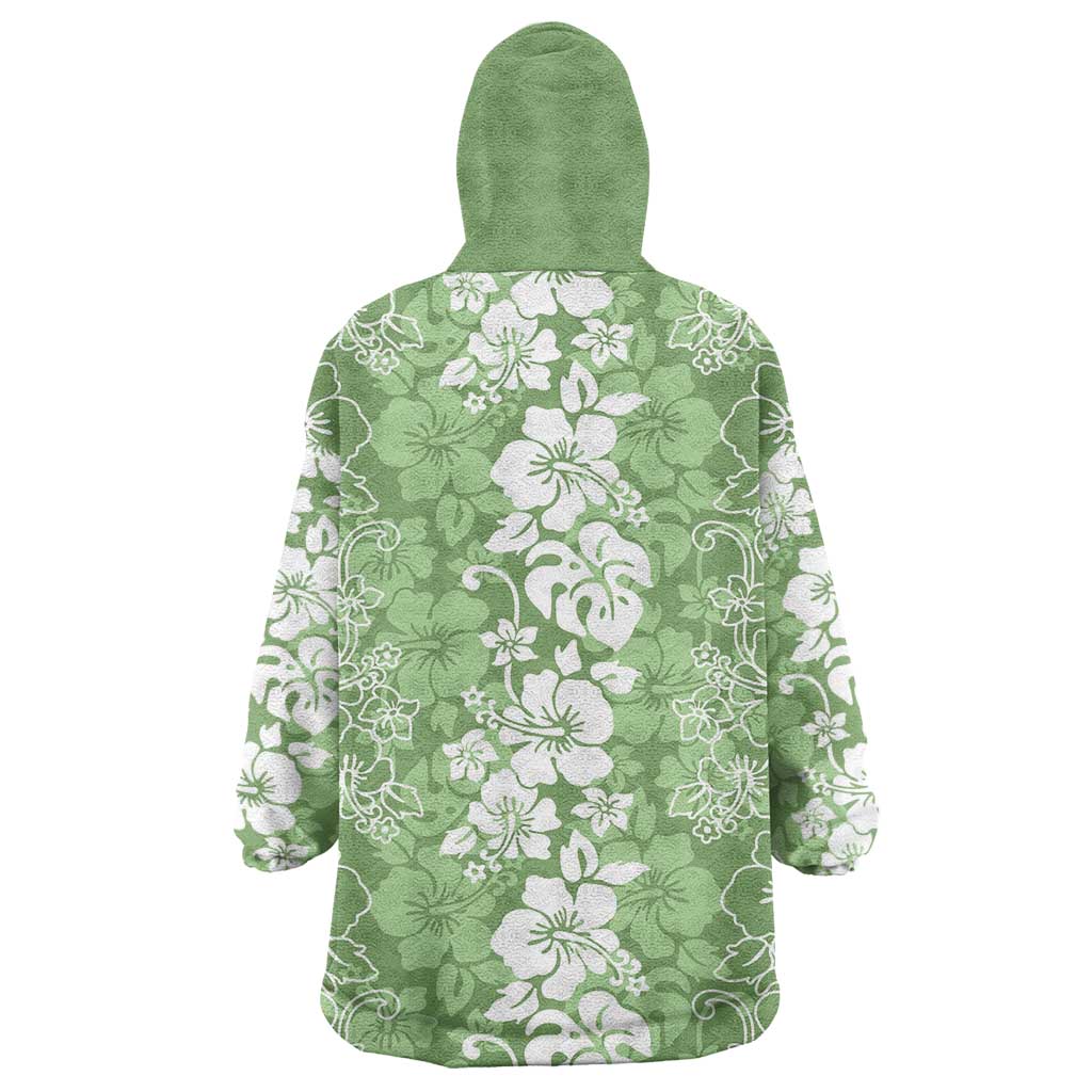 Hawaiian Lei Day Wearable Blanket Hoodie Green Hibiscus Flowers Lei Art LT9 - Polynesian Pride