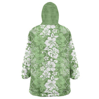 Hawaiian Lei Day Wearable Blanket Hoodie Green Hibiscus Flowers Lei Art LT9 - Polynesian Pride