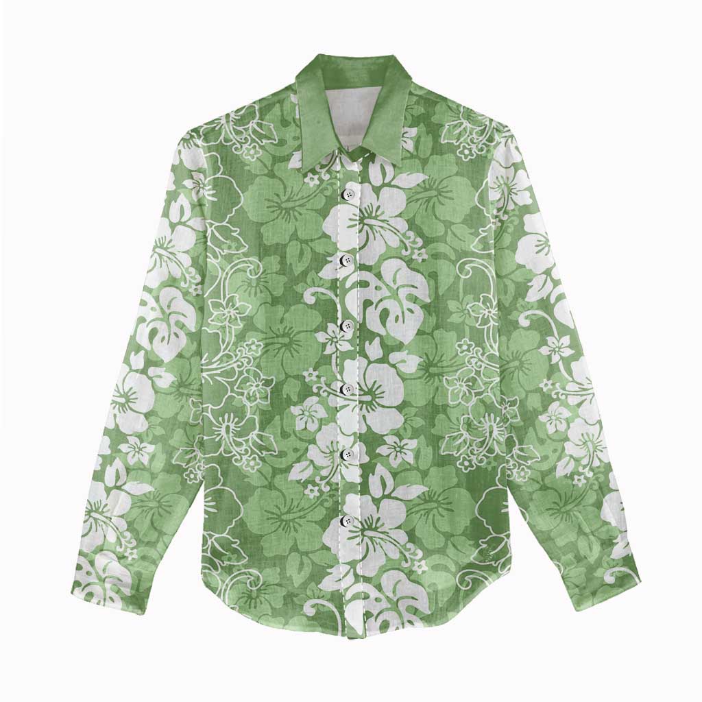 Hawaiian Lei Day Women Casual Shirt Green Hibiscus Flowers Lei Art LT9 - Polynesian Pride
