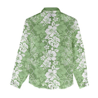 Hawaiian Lei Day Women Casual Shirt Green Hibiscus Flowers Lei Art LT9 - Polynesian Pride