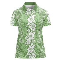 Hawaiian Lei Day Women Polo Shirt Green Hibiscus Flowers Lei Art LT9 Female Green - Polynesian Pride