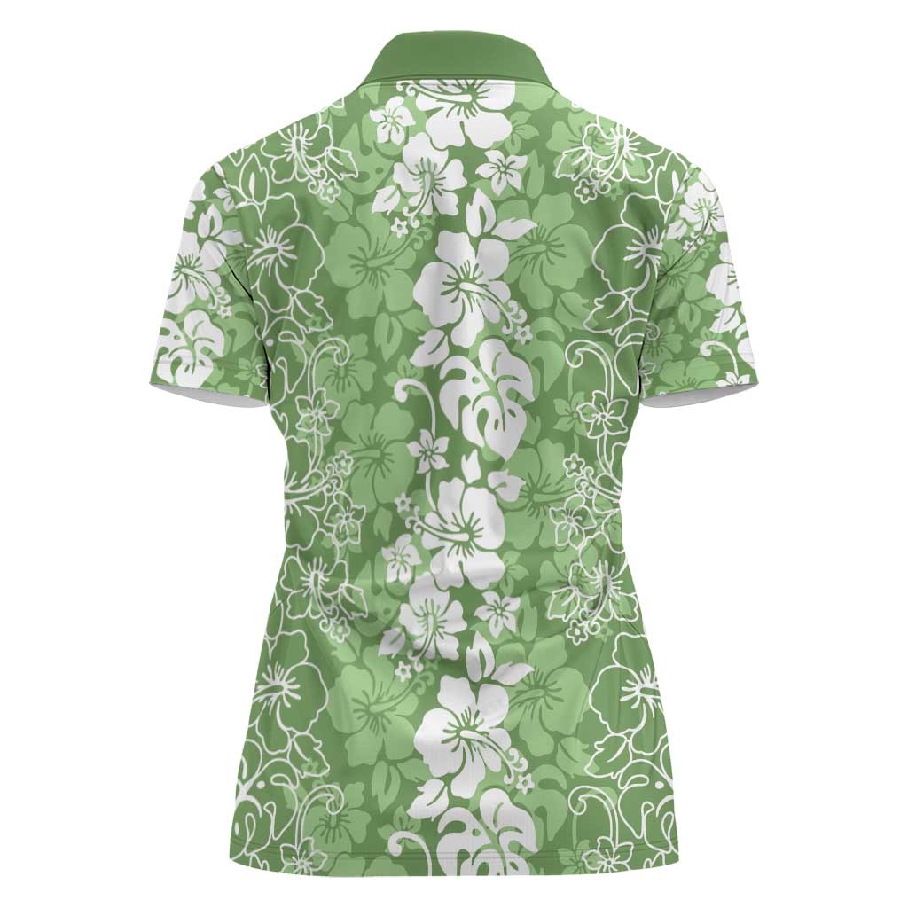 Hawaiian Lei Day Women Polo Shirt Green Hibiscus Flowers Lei Art LT9 - Polynesian Pride