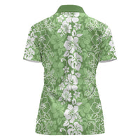 Hawaiian Lei Day Women Polo Shirt Green Hibiscus Flowers Lei Art LT9 - Polynesian Pride