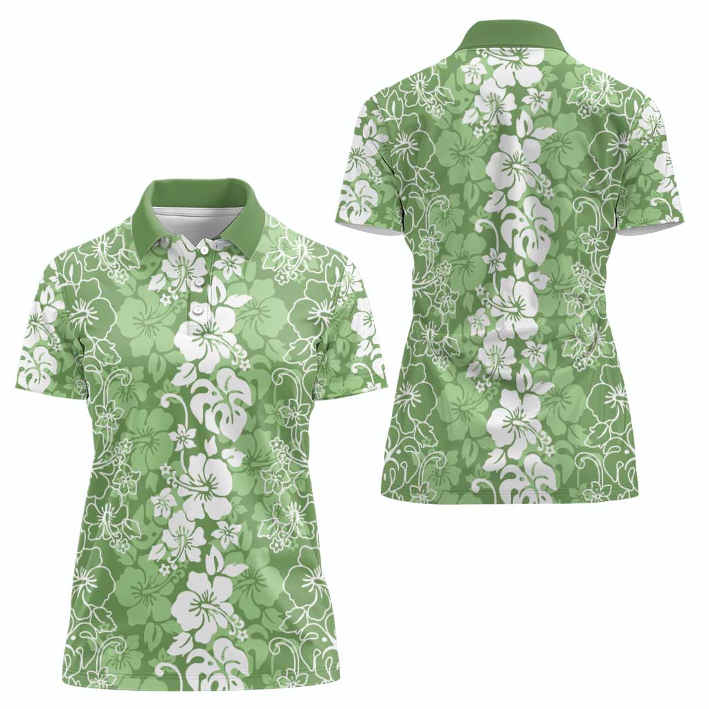 Hawaiian Lei Day Women Polo Shirt Green Hibiscus Flowers Lei Art LT9 - Polynesian Pride