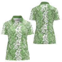 Hawaiian Lei Day Women Polo Shirt Green Hibiscus Flowers Lei Art LT9 - Polynesian Pride