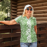 Hawaiian Lei Day Women Polo Shirt Green Hibiscus Flowers Lei Art LT9 - Polynesian Pride